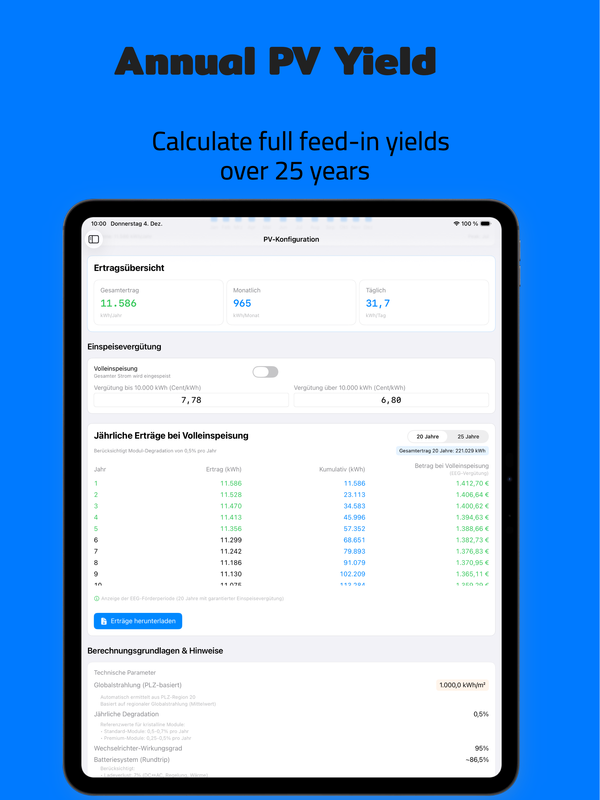 PV Energy Planner iPad: Module Settings