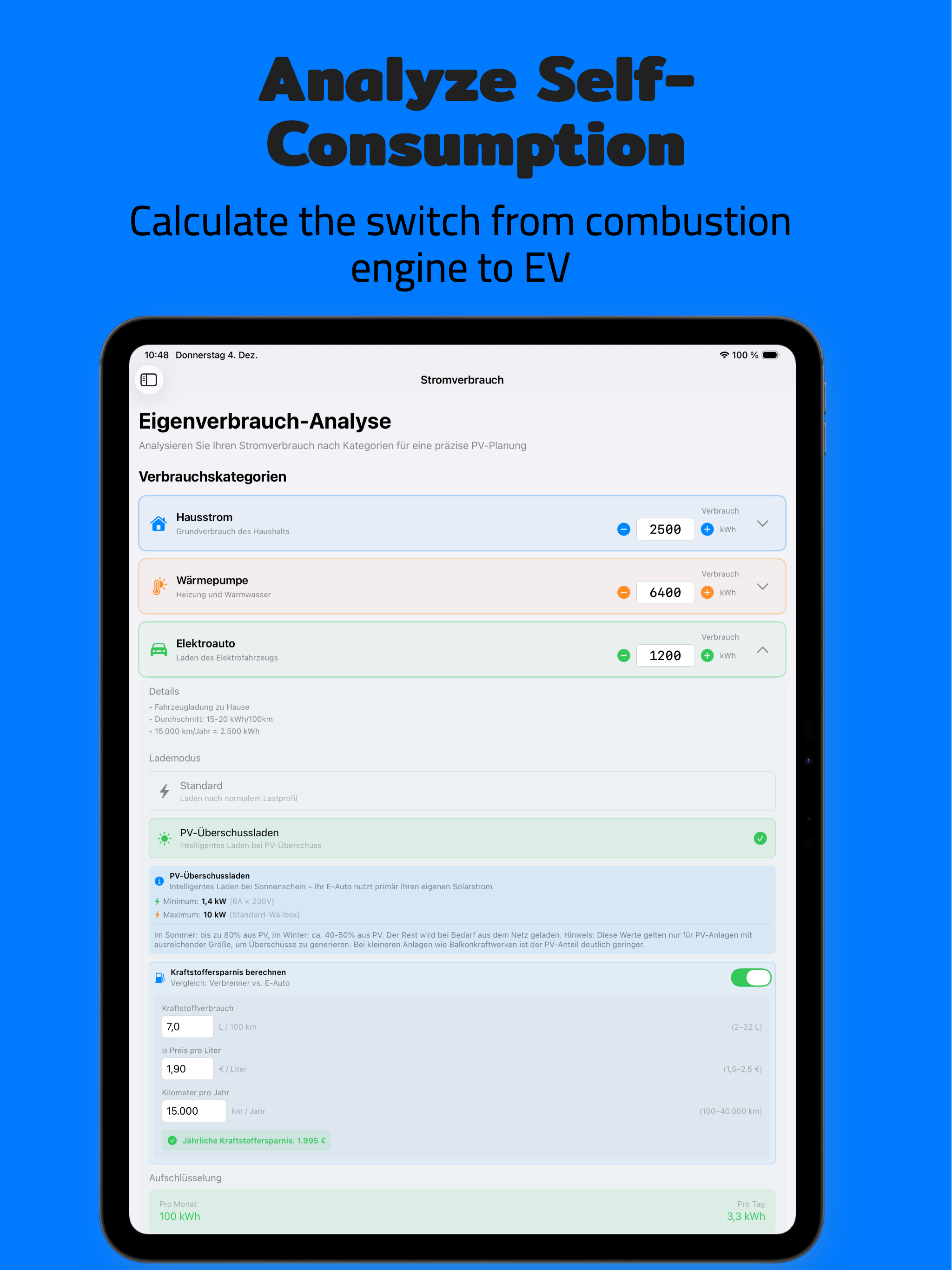 PV Energy Planner iPad: Storage Simulation